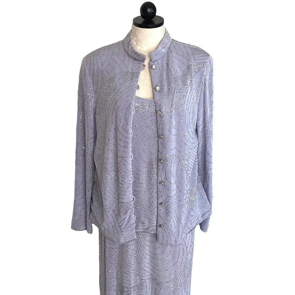 Huey Waltzer For Saks Fifth Avenue Maxi Dress Jacket Size 12 Vintage Embellished